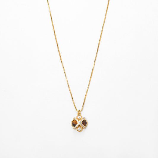 "The Phoebe" Tiger's Eye Stone & Pearl Gold Necklace