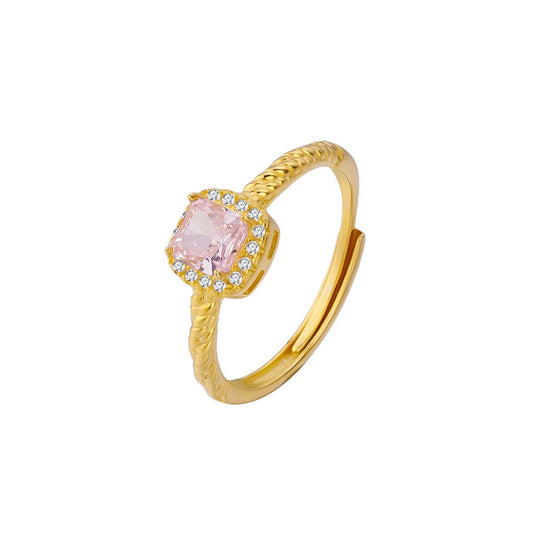 Pink Heart Classy Square Cut Gemstone Gold Ring
