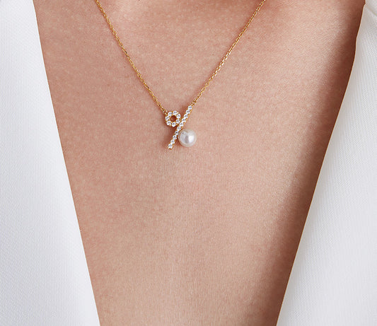 Eternal Equation Percent Sign Pavé Stones with Pearl Gold Necklace