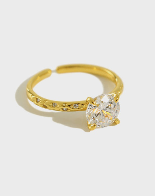 Cheetah Solitaire Pavé Band Gold Ring