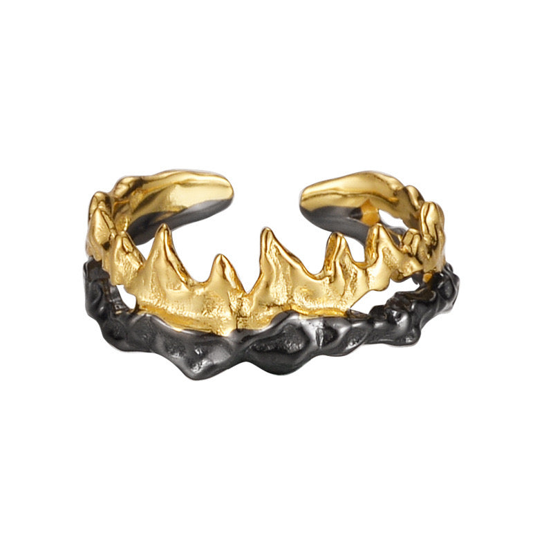 Experience the epitome of balance with the 'Adam and Eve' Duotone Ring – a mesmerizing fusion of dark gold rhodium plated on sterling silver and 18k gold plated. Inspired by the captivating dance of fire, this intricate design embodies the perfect yin and yang harmony, symbolizing the complementary forces of Adam and Eve. Meticulously crafted, this elegant ring is a visual symphony, echoing the harmonious interplay of contrasting elements